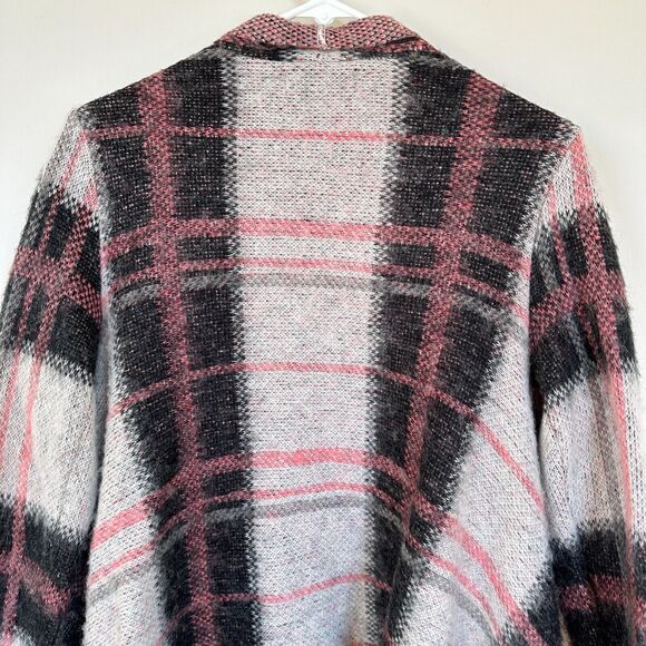 LUCKY BRAND Women MEDIUM Pink Wool Mohair Blend Brush Plaid Open Front Cardigan - Picture 10 of 14